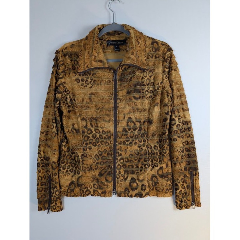 Desert Casual Leopard Print Jacket Womens L Urban Safari Zip Up